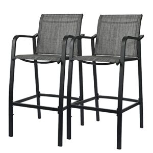 sundale outdoor bar stools set of 2, 2 piece metal bar stool, patio textilene bar height chairs with arms, high top patio bar chairs, outdoor furniture bar stools – gray