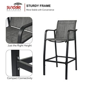 Sundale Outdoor Bar Stools Set of 2, 2 Piece Metal Bar Stool, Patio Textilene Bar Height Chairs with Arms, High Top Patio Bar Chairs, Outdoor Furniture Bar Stools - Gray