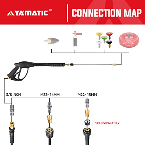 YAMATIC Pressure Washer Gun and Hose with Easy Pull Trigger, 3700 PSI Power Washer Gun Replacement for B&S, Honda, Excell, Simpson, Craftsman, Troy Bilt, Ryobi, Greenworks