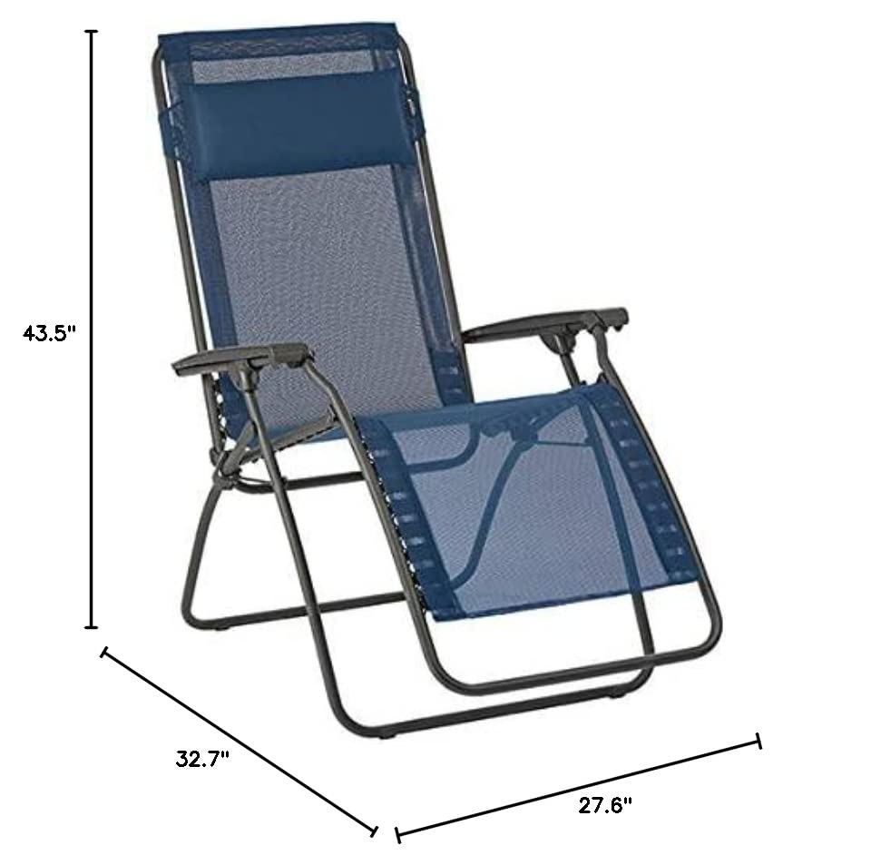 Lafuma R-Clip Zero Gravity Patio Recliner (Ocean Blue Batyline Canvas) Outdoor Folding Lounge Chair