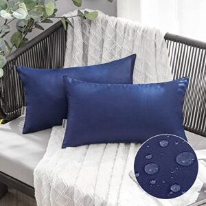 anroduo pack of 2 outdoor waterproof throw pillow covers solid decorative garden cushion sham outside lumbar square pillowcase for patio tent balcony bench tent couch sofa (12″x20″, a-navy blue)