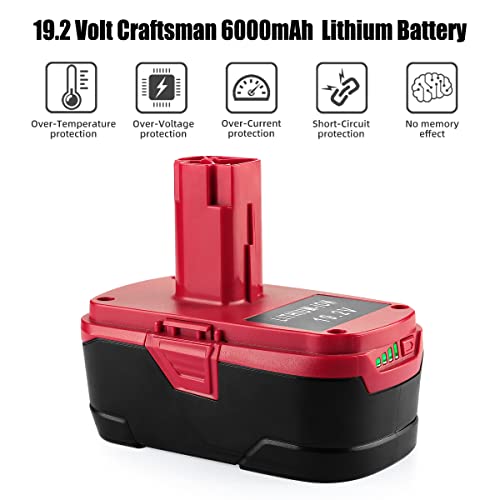 AYTXTG 2Pack 6.0Ah C3 Lithium Battery Replace for Craftsman 19.2 Volt Battery + Craftsman Battery Charger for XCP 130279005 1323903 130211004 Craftsman Charger 19.2V