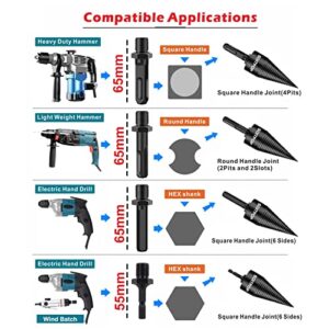 Firewood Drill Bit Wood Log Splitter,5 PCS Kindling Splitting Drills Wedge Tool Removable Logs Splitters Cone Wedges Electric Driver Bits Heavy Duty Hex+Square+Round+Small Hex Shank