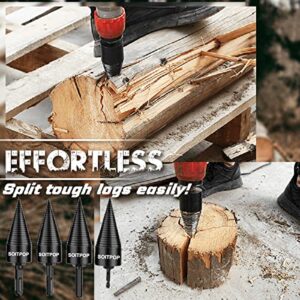 Firewood Drill Bit Wood Log Splitter,5 PCS Kindling Splitting Drills Wedge Tool Removable Logs Splitters Cone Wedges Electric Driver Bits Heavy Duty Hex+Square+Round+Small Hex Shank