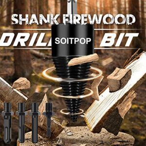 Firewood Drill Bit Wood Log Splitter,5 PCS Kindling Splitting Drills Wedge Tool Removable Logs Splitters Cone Wedges Electric Driver Bits Heavy Duty Hex+Square+Round+Small Hex Shank