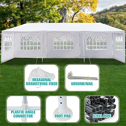 BELANITAS Tents for Parties 10x30 with 8 Walls, Outdoor Canopy Tent Heavy Duty, Eight Sides Two Zipper Doors Canopy with Spiral Tubes, Wedding Party Tent with UV Blocking, White