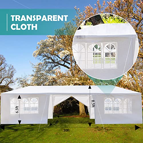 BELANITAS Tents for Parties 10x30 with 8 Walls, Outdoor Canopy Tent Heavy Duty, Eight Sides Two Zipper Doors Canopy with Spiral Tubes, Wedding Party Tent with UV Blocking, White