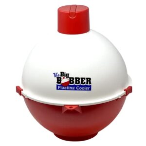 the big bobber floating cooler, insulated to keep up to 12 cans cool all day, portable and great for fishing, boating, and pools.