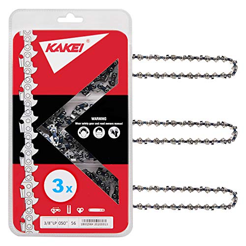 KAKEI 16 Inch Chainsaw Chain .050" Gauge, 3/8" LP Pitch, 56 Drive Links Fits Craftsman, Poulan, Ryobi, Echo, Greenworks and More (3 Chains)