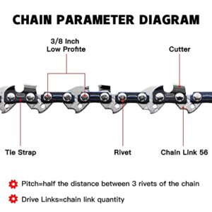 KAKEI 16 Inch Chainsaw Chain .050" Gauge, 3/8" LP Pitch, 56 Drive Links Fits Craftsman, Poulan, Ryobi, Echo, Greenworks and More (3 Chains)