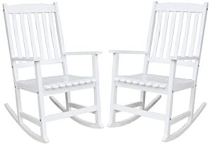btexpert indoor outdoor slatted wooden front rocking chair garden deck porch rocker, furniture, white, set of 2