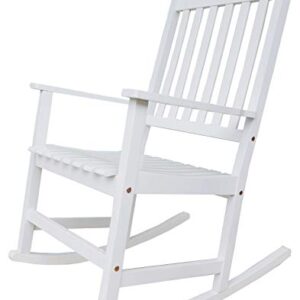 BTEXPERT Indoor Outdoor Slatted Wooden Front Rocking Chair Garden Deck Porch Rocker, Furniture, White, Set of 2