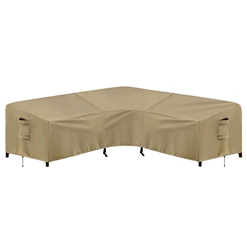 PureFit Outdoor Sectional Sofa Cover Waterproof V Shaped Patio Furniture Covers for Deck, Lawn and Backyard, 100”x100”, Camel