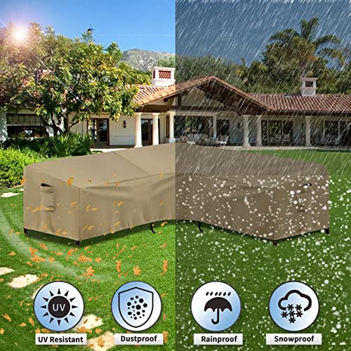 PureFit Outdoor Sectional Sofa Cover Waterproof V Shaped Patio Furniture Covers for Deck, Lawn and Backyard, 100”x100”, Camel