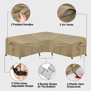 PureFit Outdoor Sectional Sofa Cover Waterproof V Shaped Patio Furniture Covers for Deck, Lawn and Backyard, 100”x100”, Camel