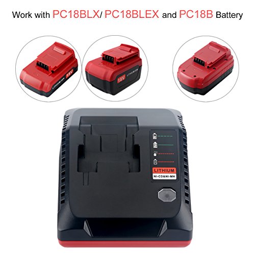 Biswaye 18V Battery Fast Charger PCXMVC Compatible with Porter Cable 18V Lithium-Ion & NiCad NiMh Battery PC18B PC18BLEX PCC489N PC18B-2 PC18BL PC18BLX