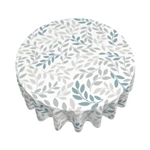 Leaf Grey Tablecloth Summer 60 Inch Round Teal Tablecloth Leaves Rustic with Wrinkle Resistant for Party, Picnic, Tabletop, Dining Room, Indoor and Outdoor Dining, Decorative Patio