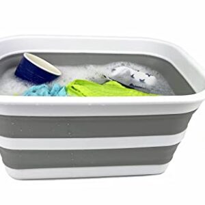 SAMMART 12L (3.17Gallon) Collapsible Tub - Portable Outdoor Picnic Tray - Portable Washing Basin - Space Saving Plastic Washtub (White/Grey)