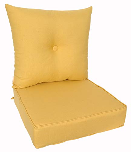 RULU 02172 Set of 2 Pieces (Seat 22inchx22inchx6inch + Back 23inchx23inchx7inch) Outdoor/Indoor Sunbrella Cushion, Daffodil