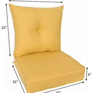 RULU 02172 Set of 2 Pieces (Seat 22inchx22inchx6inch + Back 23inchx23inchx7inch) Outdoor/Indoor Sunbrella Cushion, Daffodil