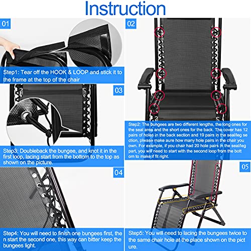 sailimu XL Zero Gravity Chair Replacement Fabric, Hook & Loop Fixed Top Sling Chair Fabric, Oversize Anti-Gravity Folding Lounge Repair Cloth Part for Outdoor Patio Beach Pool Lawn 63x21 Inches