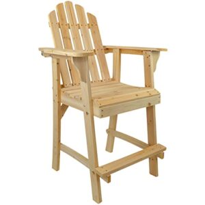 westcharm ready-to-finish balcony tall/counter high adirondack chair with footrest for outdoor outside garden – unfinished natural wood