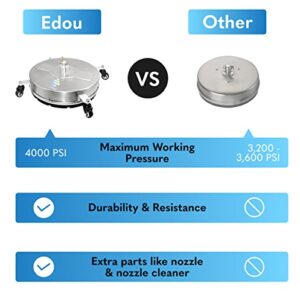 EDOU DIRECT Pressure Washer Surface Cleaner 18" with wheels | Stainless Steel | HEAVY DUTY | 4,000 PSI Max Working Pressure | Includes: 2 Pressure Washer Extension Wand Attachments