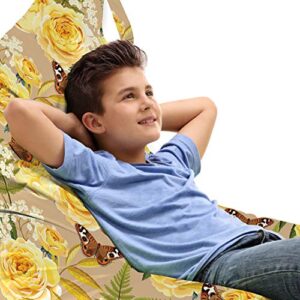 lunarable retro lounger chair bag, elderberry yellow roses and butterflies romantic nostalgic bouquet with fern leaf, high capacity storage with handle container, lounger size, multicolor