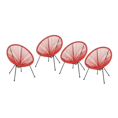 Kingmys Acapulco Patio Chair All-Weather Weave Lounge Chair Patio Sun Oval Chair Indoor Outdoor Chairs Egg Chairs Patio Furniture Acapulco Chair (4 pcs, Red)