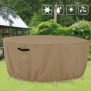 Tempera 72"D x 27.8"H Round Patio Furniture Cover , Outdoor Table , Sectioal Sofa Set Cover, Tear Resistant , Anti-UV Outside Table Cover Waterproof, Taupe