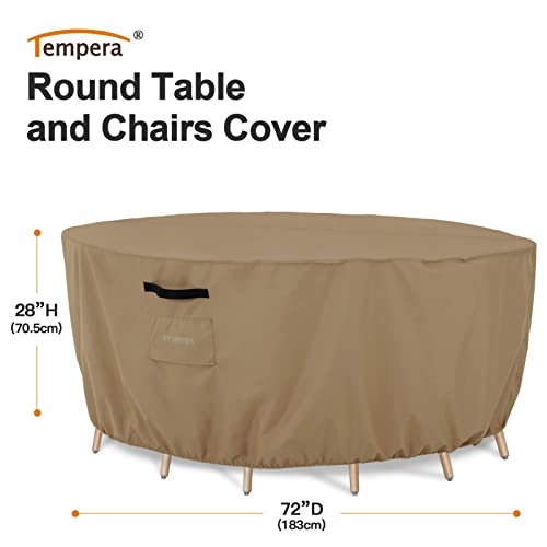 Tempera 72"D x 27.8"H Round Patio Furniture Cover , Outdoor Table , Sectioal Sofa Set Cover, Tear Resistant , Anti-UV Outside Table Cover Waterproof, Taupe