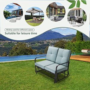 glitzhome Modern Outdoor Patio Loveseat Glider Bench,Metal Frame Patio Bistro Swing Glider Rocking Chair Sofa Furniture Set with Cushion for Lawn Porch Garden Yard Poolside, Blue