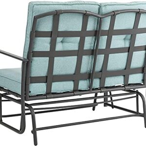 glitzhome Modern Outdoor Patio Loveseat Glider Bench,Metal Frame Patio Bistro Swing Glider Rocking Chair Sofa Furniture Set with Cushion for Lawn Porch Garden Yard Poolside, Blue