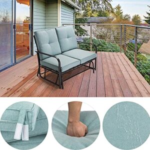 glitzhome Modern Outdoor Patio Loveseat Glider Bench,Metal Frame Patio Bistro Swing Glider Rocking Chair Sofa Furniture Set with Cushion for Lawn Porch Garden Yard Poolside, Blue