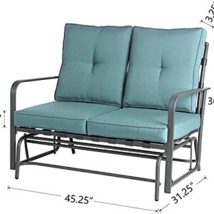 glitzhome Modern Outdoor Patio Loveseat Glider Bench,Metal Frame Patio Bistro Swing Glider Rocking Chair Sofa Furniture Set with Cushion for Lawn Porch Garden Yard Poolside, Blue