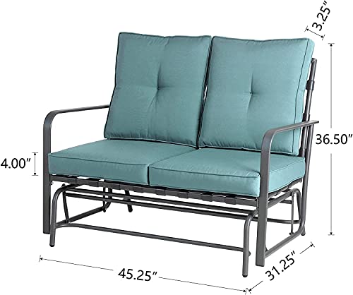 glitzhome Modern Outdoor Patio Loveseat Glider Bench,Metal Frame Patio Bistro Swing Glider Rocking Chair Sofa Furniture Set with Cushion for Lawn Porch Garden Yard Poolside, Blue