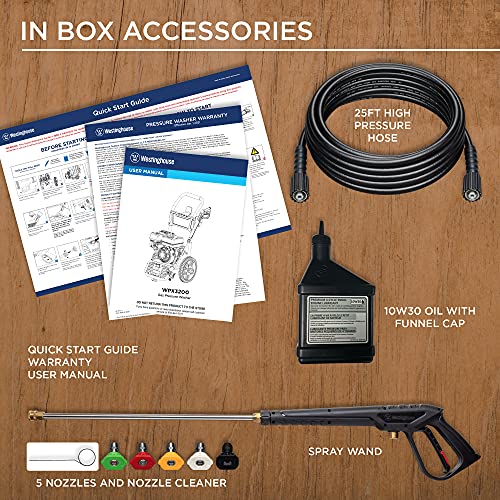 Westinghouse WPX3200 Gas Pressure Washer, 3200 PSI and 2.5 Max GPM, Onboard Soap Tank, Spray Gun and Wand, 5 Nozzle Set, CARB Compliant, for Cars/Fences/Driveways/Homes/Patios/Furniture