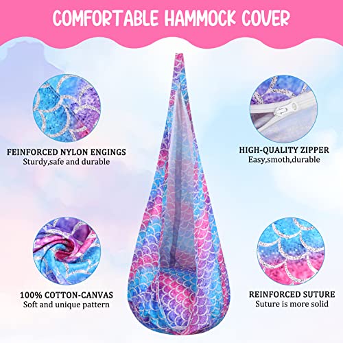 MELANIE'S Pod Swing Seat, Hanging Hammock Chair with Air Cushion, Adjustable Rope and Carabiner for Kids Indoor and Outdoor(Mermaid Scale)