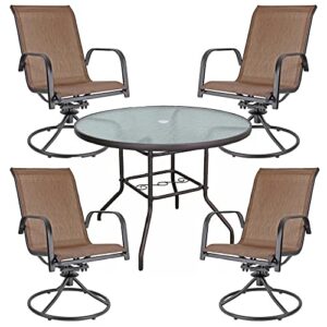 courtyard creations sienna collection round 40″ table and four swivel rocker chairs, brown (5-piece set)
