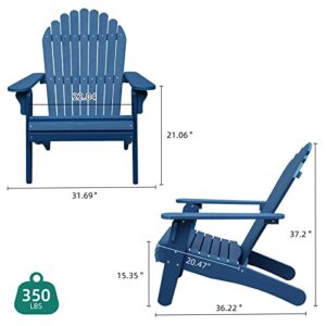 DWVO Deluxe Oversized Adirondack Chair Set of 2, Weather Resistant Poly Resin Fire Pits Chair, Wood Grain Polystyrene Outdoor Chairs for Patio Pool Deck Lawn and Garden, Navy Blue