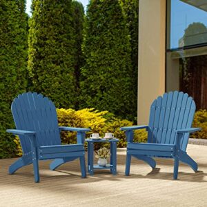 DWVO Deluxe Oversized Adirondack Chair Set of 2, Weather Resistant Poly Resin Fire Pits Chair, Wood Grain Polystyrene Outdoor Chairs for Patio Pool Deck Lawn and Garden, Navy Blue