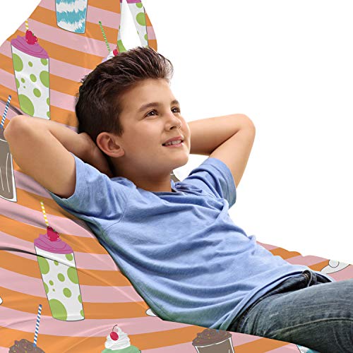 Lunarable Drinks Lounger Chair Bag, Colorful Ice Cream Milkshake Creamy on a Striped Background, High Capacity Storage with Handle Container, Lounger Size, Salmon Pale Pink