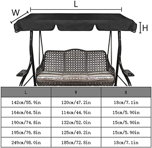 GBEN Swing Top Cover Canopy Replacement Porch Patio Outdoor Replaceable Swing Canopy Cloth Waterproof Swing Ceiling Replacement Cover for Outdoor 22.6.21 (Color : Black, Size : 190x132x15cm/75x52x6)