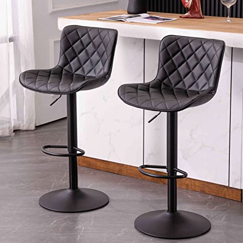 Kidol & Shellder Bar Stools Set of 2 Black Adjustable Barstools Bar Height Swivel Counter Stools High Back Upholstered Bar Chairs,3 Mins Quick Assembly,Loads Up to 300lbs