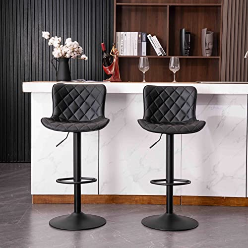 Kidol & Shellder Bar Stools Set of 2 Black Adjustable Barstools Bar Height Swivel Counter Stools High Back Upholstered Bar Chairs,3 Mins Quick Assembly,Loads Up to 300lbs