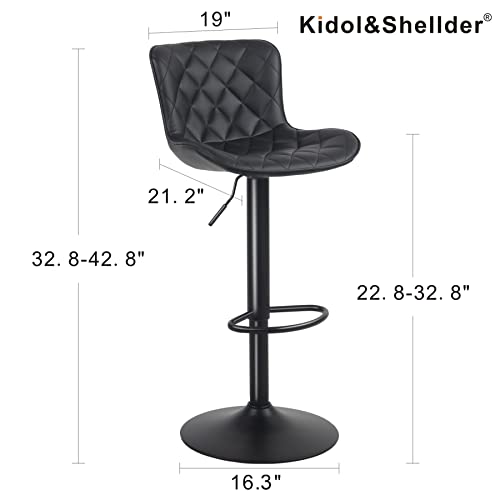 Kidol & Shellder Bar Stools Set of 2 Black Adjustable Barstools Bar Height Swivel Counter Stools High Back Upholstered Bar Chairs,3 Mins Quick Assembly,Loads Up to 300lbs