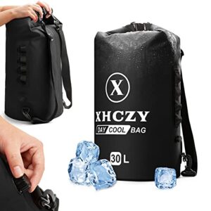 x xhczy portable cooler bag with roll top,classic collapsible backpack cooler,insulated, 100% waterproof, 24+ hours cooling for camping,boating,fishing, hiking, picnic and beach(black)