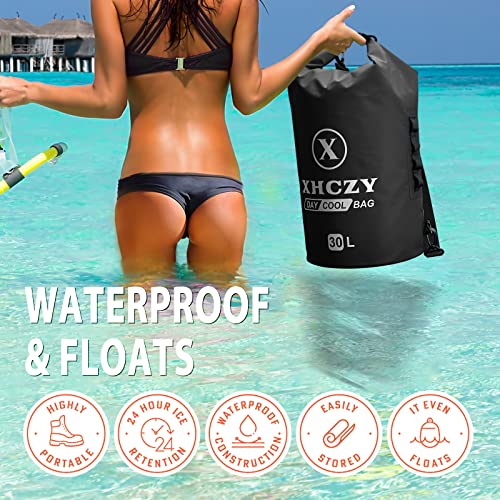 X XHCZY Portable Cooler Bag with Roll Top,Classic Collapsible Backpack Cooler,Insulated, 100% Waterproof, 24+ Hours Cooling for Camping,Boating,Fishing, Hiking, Picnic and Beach(Black)