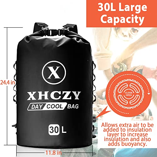 X XHCZY Portable Cooler Bag with Roll Top,Classic Collapsible Backpack Cooler,Insulated, 100% Waterproof, 24+ Hours Cooling for Camping,Boating,Fishing, Hiking, Picnic and Beach(Black)