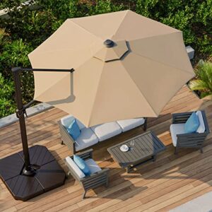 bluu redwood 11 ft patio umbrella offset cantilever outdoor umbrellas with 360°rotation aluminum frame, infinite tilt & solution-dyed fabric for pool garden & backyard (ivory beige)